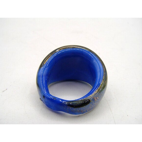 Pier One Blown Glass Cosmic Ring Domed Blue Gold Black Chromatic Lampwork Size 7 - Picture 5 of 12
